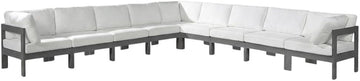 White Fabric Outdoor Patio Modular Sectional, Weather-Resistant Upholstery, Contemporary Design, Comfortable Seating, Outdoor Furniture