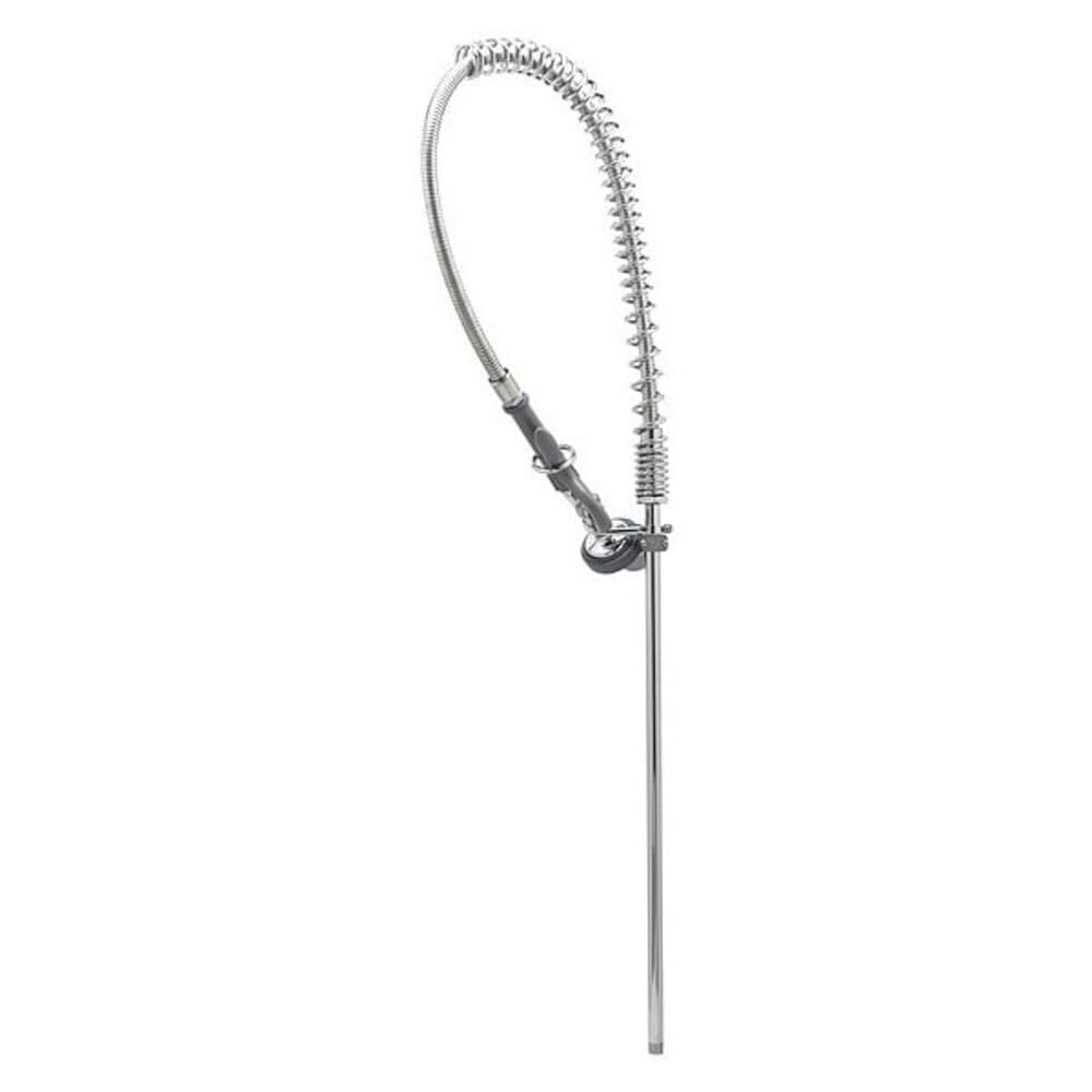 Pre-Rinse Assembly 44-Inch Stainless Steel Hose Self-Closing Squeeze Valve Wall Bracket by T&S Brass – 27.25"L x 3.75"W x 39.75"H, 1.0 load, Stainless Steel, Chrome, Model B-2250-B