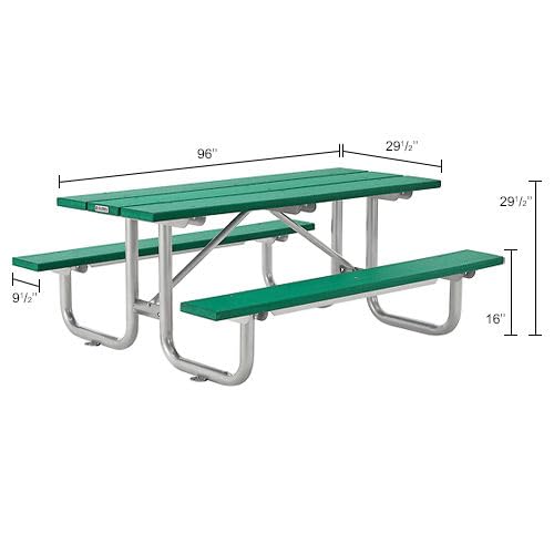 Outdoor 8'L Rectangular Picnic Table by Global Industrial – Recycled Plastic & Steel, Green, Model 271675GN