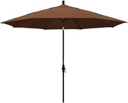California Umbrella 11' Round Aluminum Market Umbrella, Crank Lift, Collar Tilt, Bronze Pole, Sunbrella, Teak