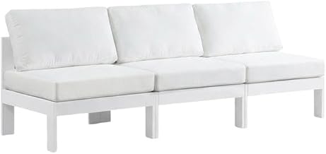 White Fabric Outdoor Patio Modular Sofa, 90-Inch, Cushioned Comfort, Weather-Resistant Upholstery for Garden and Deck Lounging