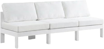 White Fabric Outdoor Patio Modular Sofa, 90-Inch, Cushioned Comfort, Weather-Resistant Upholstery for Garden and Deck Lounging