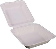 KITCH24/7 White Compostable Molded Fiber Hinged Container, 8 x 8 inch - 200 per case