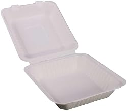 KITCH24/7 White Compostable Molded Fiber Hinged Container, 8 x 8 inch - 200 per case