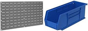 Akro-Mils 36"x19" Steel Wall Mount Louvered Panel with 12-Pack of 11"x4"x4" AkroBins Stackable Plastic Storage Bins (Blue), Organization Bundle for Garage, Workshop, Classroom
