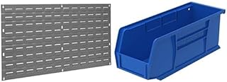 Akro-Mils 36"x19" Steel Wall Mount Louvered Panel with 12-Pack of 11"x4"x4" AkroBins Stackable Plastic Storage Bins (Blue), Organization Bundle for Garage, Workshop, Classroom