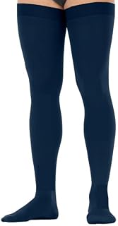 JOBST forMen Dotted Thigh High 15-20 mmHg Compression Socks, Closed Toe, Navy, Medium