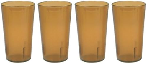 Thunder Group 32 oz. (Ounce) Restaurant Tumbler Beverage Cup, Stackable Cups, Break-Resistant Commmerical Plastic, Set of 4 - Amber