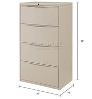 30" W Premium Lateral File Cabinet by Global Industrial – 30 inches (W) x 18 inches (D) x 52 inches (H), Alloy Steel, Putty, Model LF-30-4D-PUTTY
