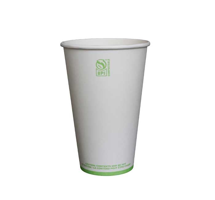 White Compostable Paper Hot Cup by KITCH24/7 – 16.0 fluid_ounces, Paper, White, Pack of 1000, Model KC-SC16W