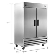 Global Industrial Reach-in Refrigerator with 2 Solid Doors by Nexel – 32.2"L x 54"W x 82.2"H, 47.0 cubic_feet, Stainless Steel, Model CFD-2RR-HC
