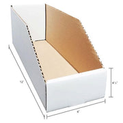 Open Top Corrugated Bin Box by Global Industrial – 4"W x 12"D x 4-1/2"H, 200#/ECT-32-B Corrugated, White, Pack of 50, Model COT4124