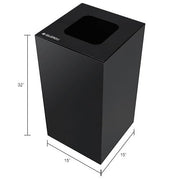 Square Recycling/Trash Can with Waste Lid by Global Industrial – 32.0 gallons, Steel, Black, Model 641615WBK