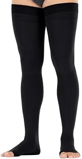 JOBST forMen Dotted Thigh High 15-20 mmHg Compression Socks, Open Toe, Black, Small