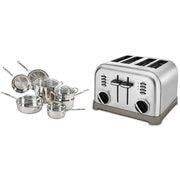 Cuisinart 11-Piece / Cookware + Toaster Oven / Silver Cookware Sets