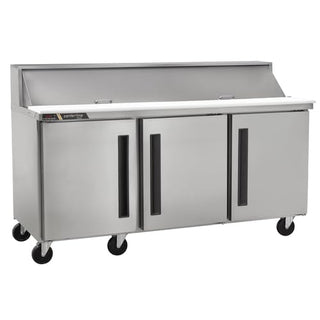 CLPT-7230 72" 3-Section Mega Top Refrigerated Prep Table - (1) Left Hinged (2) Right Hinged Solid Doors by Traulsen – (3) Solid Doors, Silver, Model CLPT-7230-SD-LRR