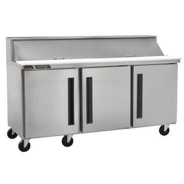 CLPT-7230 72" 3-Section Mega Top Refrigerated Prep Table - (1) Left Hinged (2) Right Hinged Solid Doors by Traulsen – (3) Solid Doors, Silver, Model CLPT-7230-SD-LRR