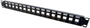 Legrand 16 Port Patch Panel, Ethernet Keystone Panel with Blank 1U Keystone, Keystones for Ethernet Cables Work with Snap-in Jack, Including Cat6, Black, 1 Count, C2G 03858