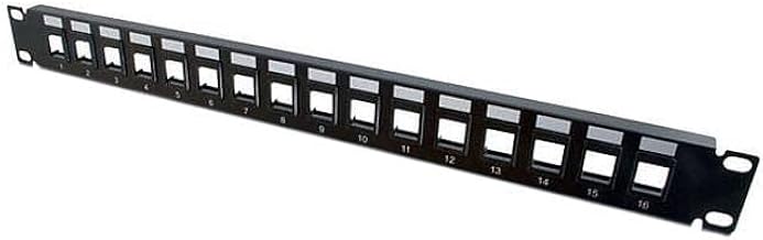 Legrand 16 Port Patch Panel, Ethernet Keystone Panel with Blank 1U Keystone, Keystones for Ethernet Cables Work with Snap-in Jack, Including Cat6, Black, 1 Count, C2G 03858