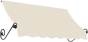 AWNTECH 8.375 Ft Charleston Scrolled Arm Style Door/Window Awning Fixed Outdoor Canopy 100.5 Inch W x 56 Inch H x 36 Inch Proj, Linen