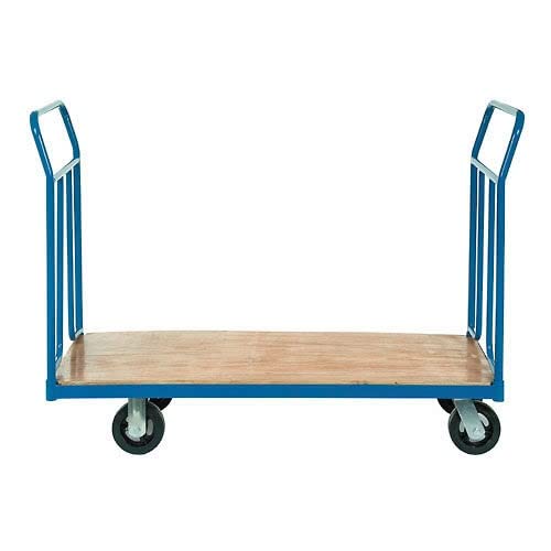 Wood Deck Platform Truck w/Removable Handles by Global Industrial – 25"L x 23.5"W x 9.45"H, Plywood Deck with Steel Frame, Blue, Model 241683