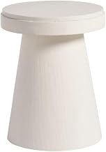 Starlight Canyon Home Round Accent Table with Honed White Stone Top – Outdoor Side Table in Sand Finish, Hand Finished for Patio or Interior Spaces