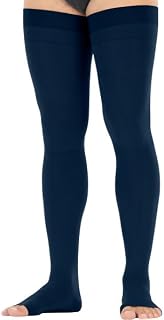 JOBST forMen Dotted Thigh High 20-30 Compression Socks, Open Toe, Navy, Large