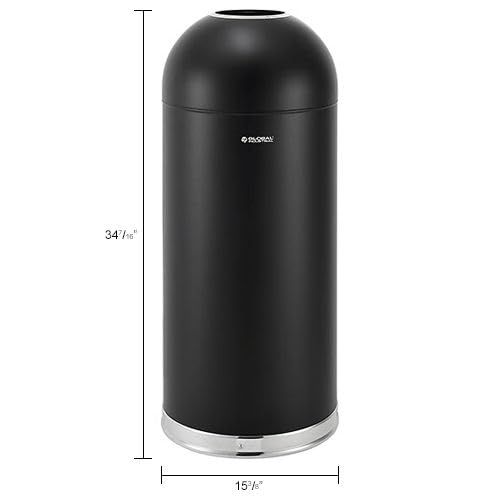 Steel Round Open-Top Dome Lid Indoor Trash Can with by Global Industrial – 15.0 gallons, Steel, Black, Model EK9639P