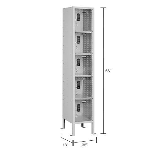 Global Industrial 5-Tier 5 Door Clear View Locker – Digital Lock, 12" Wx18 Dx66 H, Gray, Unassembled