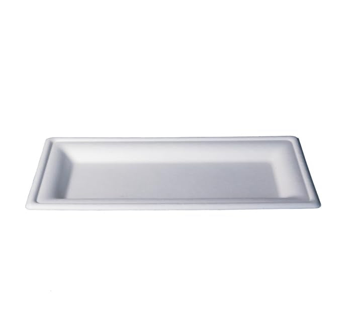 White Molded Fiber Rectangular Plates by KITCH24/7 – 10 x 5 Inch, Molded Fiber, White, Pack of 500, Model KC-10X5P-NPAW