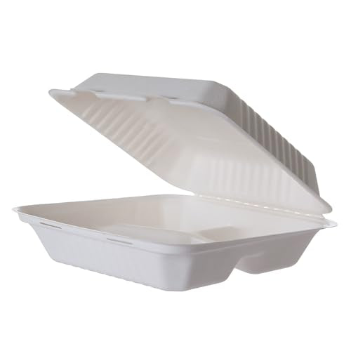 ECO PRODUCTS Vanguard / 9" - 3 Compartment / White Clamshell Take Out Containers
