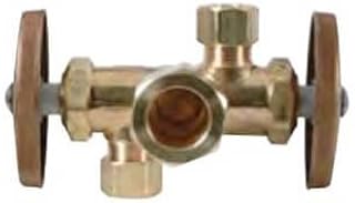 BrassCraft 5/8" OD Comp. x 3/8" OD Comp. x 1/4" OD Comp. Dual Angle Supply Stop, Lead Free (Rough Brass)