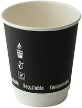 PacknWood Black Double Wall Paper Cup without Plastic | Eco-Friendly Cup | Compostable Cup | Biodegradable Paper Cup- 8oz (D: 3.1in” H: 3.6in”) - 500 pcs