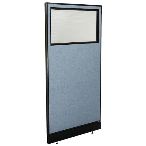 36-1/4"W x 76" H Office Partition Panel with Partial Window & Pass-Thru Cable by Global Industrial – One Size, Alloy Steel, Blue, Model 694727WPBL