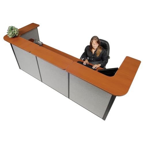 124" W x 44" D x 44" H U-Shaped Reception Station by Global Industrial – Engineered Wood, Grey, Model 249010CG