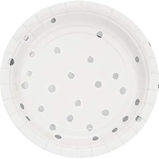 Creative Converting Club Pack Foil Program Tableware White with Silver Foil 7in Round Paper Plates, Box of 96 Paper Plates