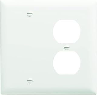 Legrand Pass & Seymour TP138W Trademaster Mid-Size Unbreakable Nylon Wall Plate, 2 Gang, Combination One Blank Box Mount and One Duplex Outlet Cover, White (1 Count)