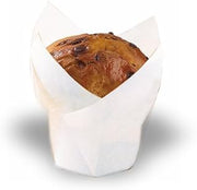 PacknWood White Silicone-Coated Tulip Baking Cup, 3.7" x 2.4" Dia. - Case of 1000