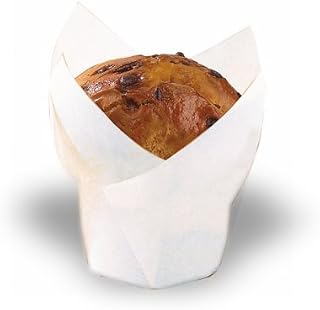 PacknWood White Silicone-Coated Tulip Baking Cup, 3.7" x 2.4" Dia. - Case of 1000