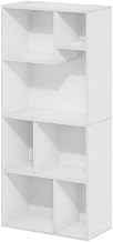 Furnifact White 7-Cube Irregular Cubes Bookcase with Multiple Storage Compartments, Modern Wooden Design for Home and Office Use