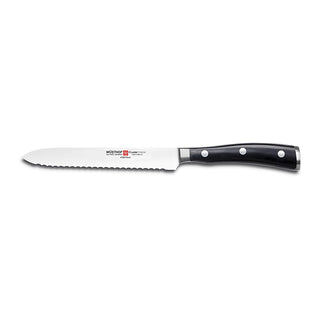 Wusthof Classic Ikon 5-Inch Serrated Utility Knife by Wüsthof – 5", High carbon stainless steel, synthetic handle, Black Serrated Utility Knife, Model 4124-7