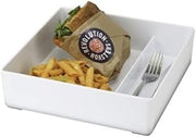 CAL-MIL 22309-15 White Melamine BENTO Box 10" x 10" x 2 3/4" with 2 COMPARTMENTS.