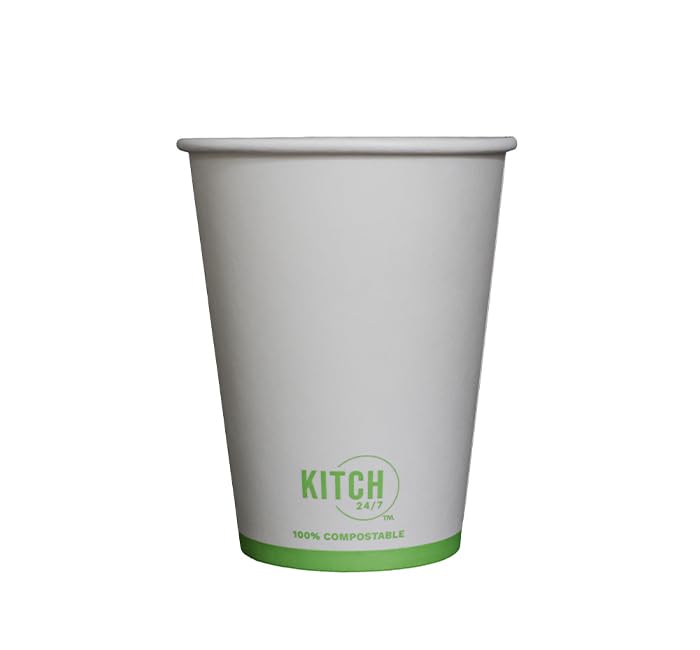 White Compostable Paper Hot Cup by KITCH24/7 – 12.0 fluid_ounces, Paper, White, Pack of 1000, Model KC-SC12W