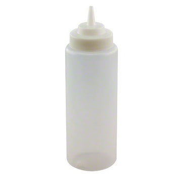 Polyethylene Wide Mouth Squeeze Dispenser with Wide Cone Tip by Tablecraft – 32-Ounce, Plastic, Clear, Pack of 12, Model 23363C