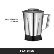 Waring Variable Speed Control Dial 1,000 to 17,000 RPM / 48 Ounce Stainless Steel Container Jar / 48 Ounce Countertop Blenders