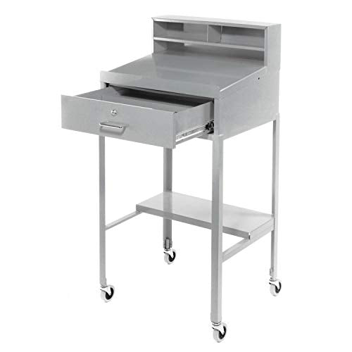 Open Leg Mobile Shop Desk by Pucel – 20"L x 23"W x 51"H, Steel, Grey, Model MSD-2023GY