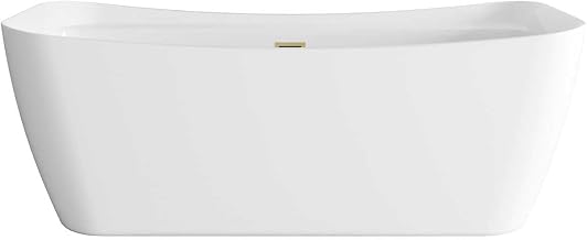 Elegant Kitchen And Bath 67" Soaking Bathtub In Glossy White With Brushed Gold