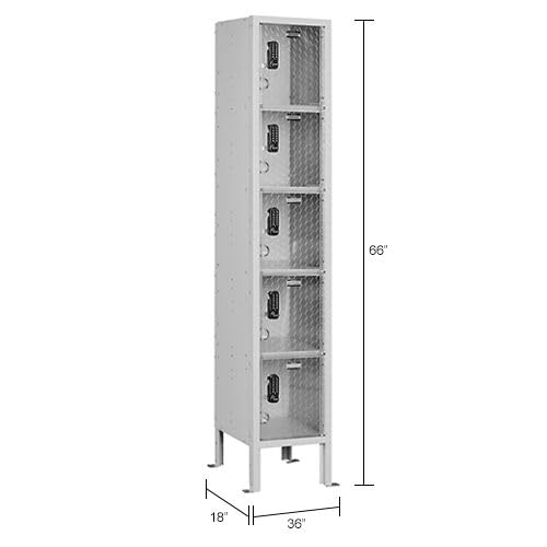 Global Industrial 5-Tier 5 Door Clear View Locker – Digital Lock, 12" W x18 D x 66" H, Gray, Assembled