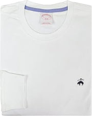 Brooks Brothers Men's All Cotton Golden Fleece Embroidery Solid Long Sleeve Crewneck Tee T-Shirt (Large, 185887 White/Navy Blue Logo)