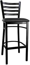 METAL LADDER BACK BAR HEIGHT CHAIR WITH BLACK FINISH AND BLACK VINYL SEAT